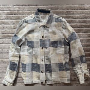 Scotch & Soda Men Beige Blue/Grey Check Jacquard Linen Button-up Over Shirt